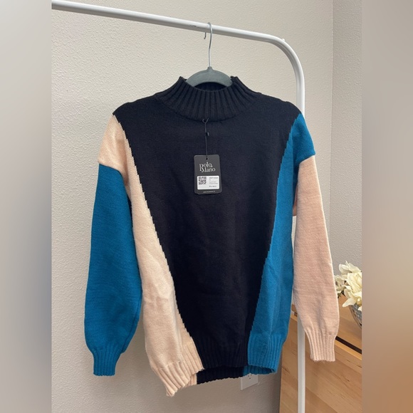 Super Soft Color Block Knit Mock Sweater - Picture 1 of 9